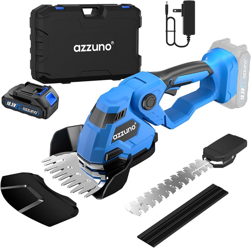 AZZUNO Hedge Trimmer Cordless, 2-in-1 Battery Powered Electric Hedge Trimmer&Grass Shears with Battery and Charger Included,Handheld Grass Cutter Shrub Trimmer for Gardens, Yards, Lawns - Image 1
